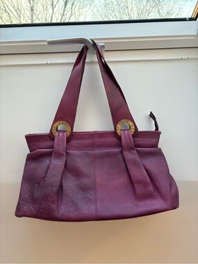 WENZ Plum Leather Shoulder Bag with Gold Ring Details